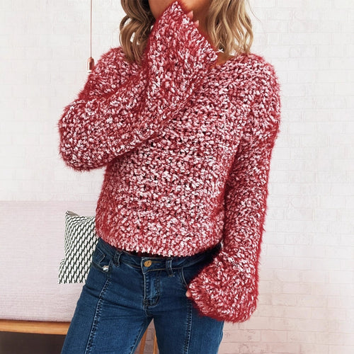 Damen kuscheliger Strickpullover mit auffälligem Flauschdesign und weitem Schnitt Fudus