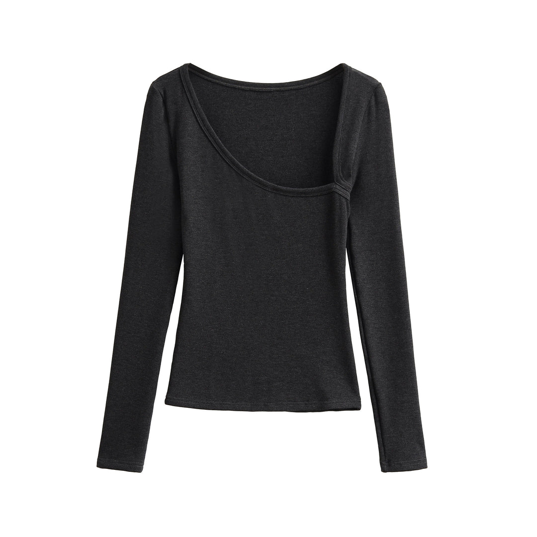 Damen langärmliges Oberteil mit eleganter U-Ausschnitt-Details Fudus