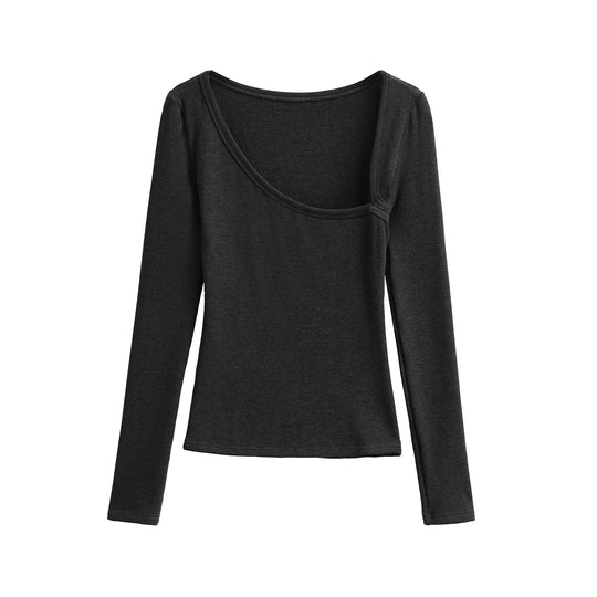 Damen langärmliges Oberteil mit eleganter U-Ausschnitt-Details Fudus