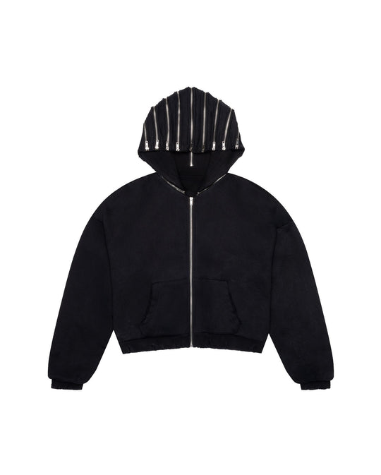 Damen Kurzjacke mit Reißverschluss und asymmetrischem Kapuzen-Design Fudus