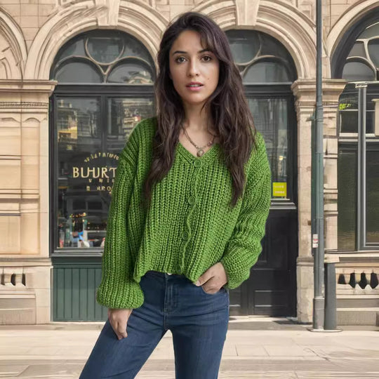 Damen Grobstrickjacke mit modischen Knopfdetails und lässigem Schnitt Fudus