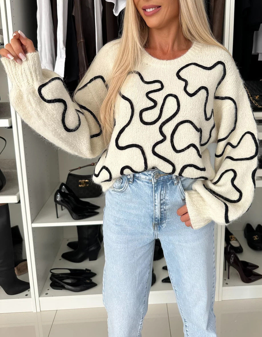 Damen kuscheliger Strickpullover mit kreativem Muster Fudus