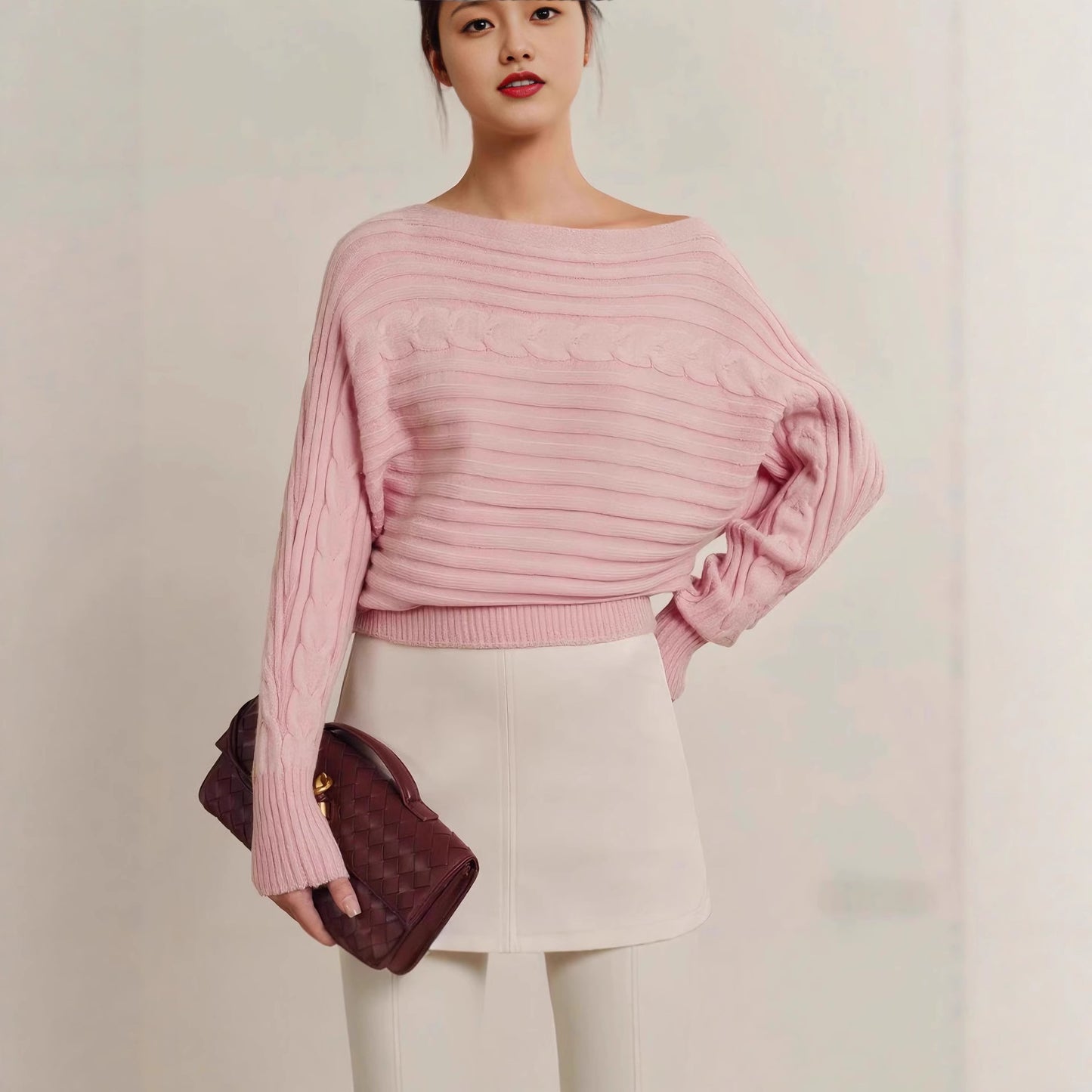 Damen Hübscher, lässiger Strickpullover mit breiten Ärmeln Fudus