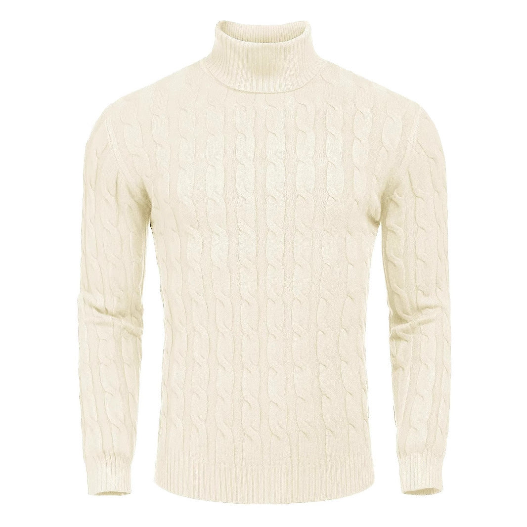 Herren Strickpullover Zopfmuster Warm Weich Hoher Kragen
