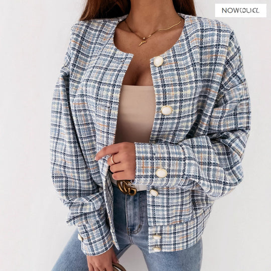 Damen Karierte Bouclé-Jacke Fudus