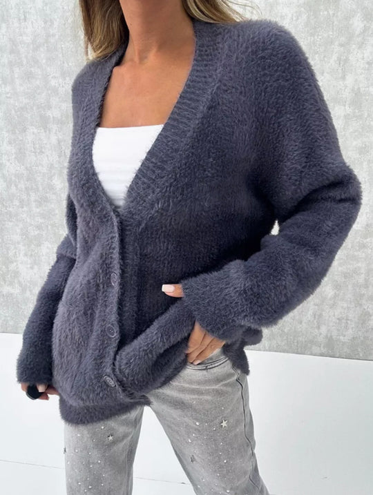 Damen kuschelige Strickjacke mit oversized Passform Fudus