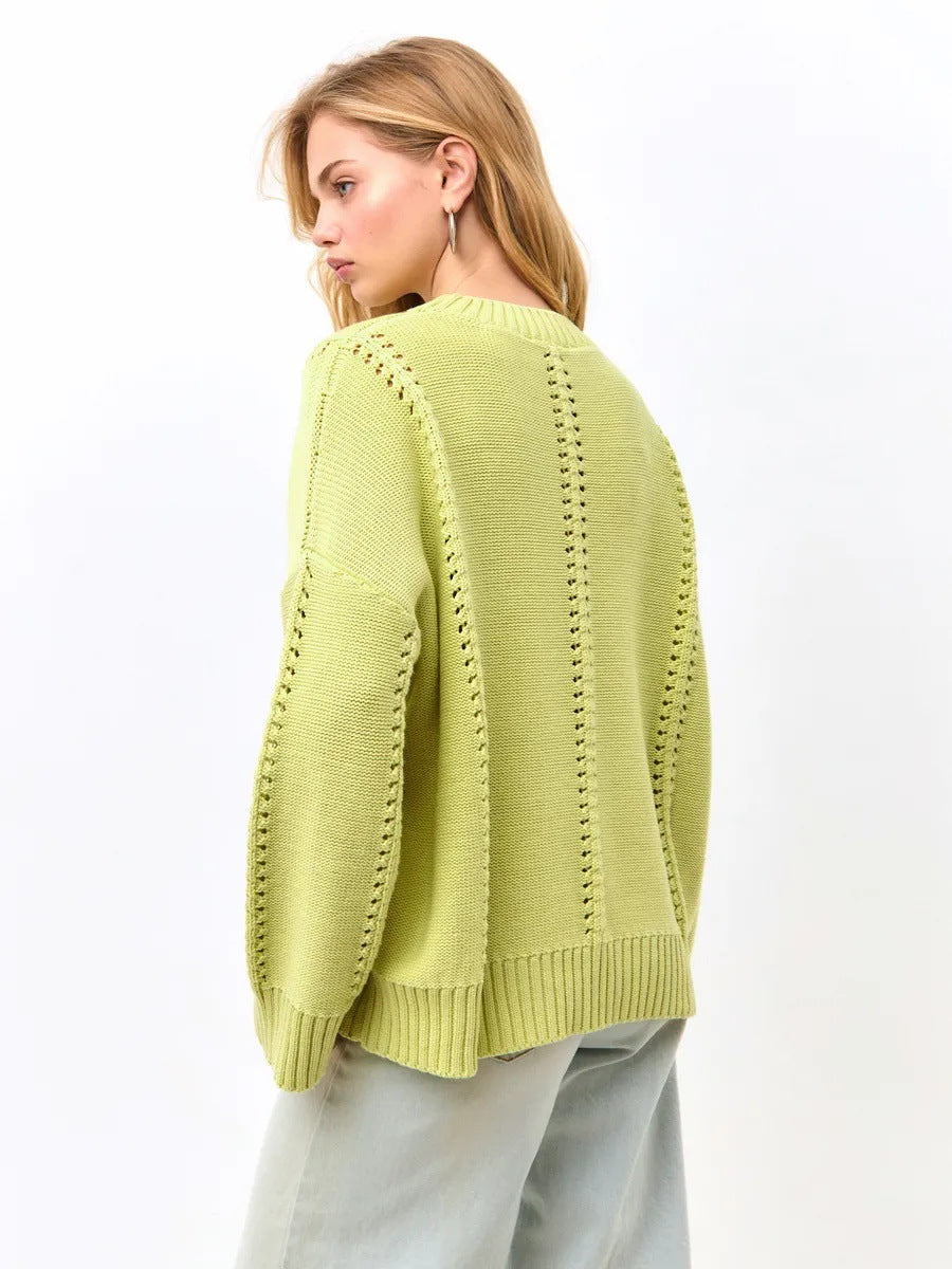 Damen Grobstrick-Pullover mit luftigen Details und überschnittenen Schultern Fudus