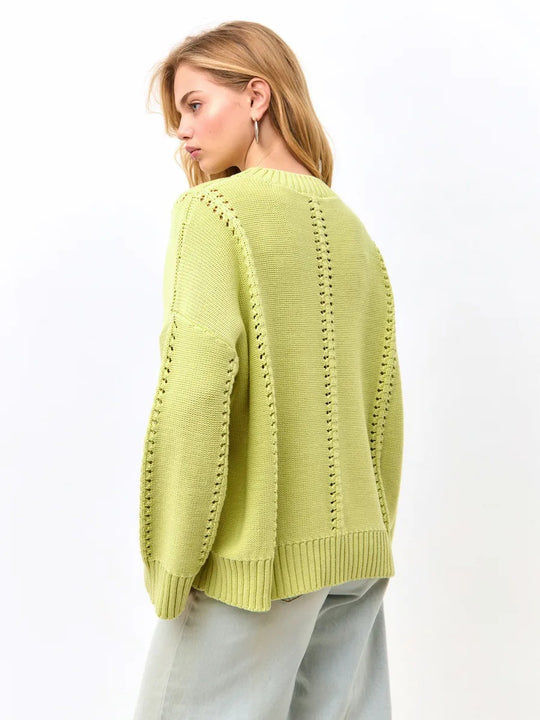 Damen Grobstrick-Pullover mit luftigen Details und überschnittenen Schultern Fudus