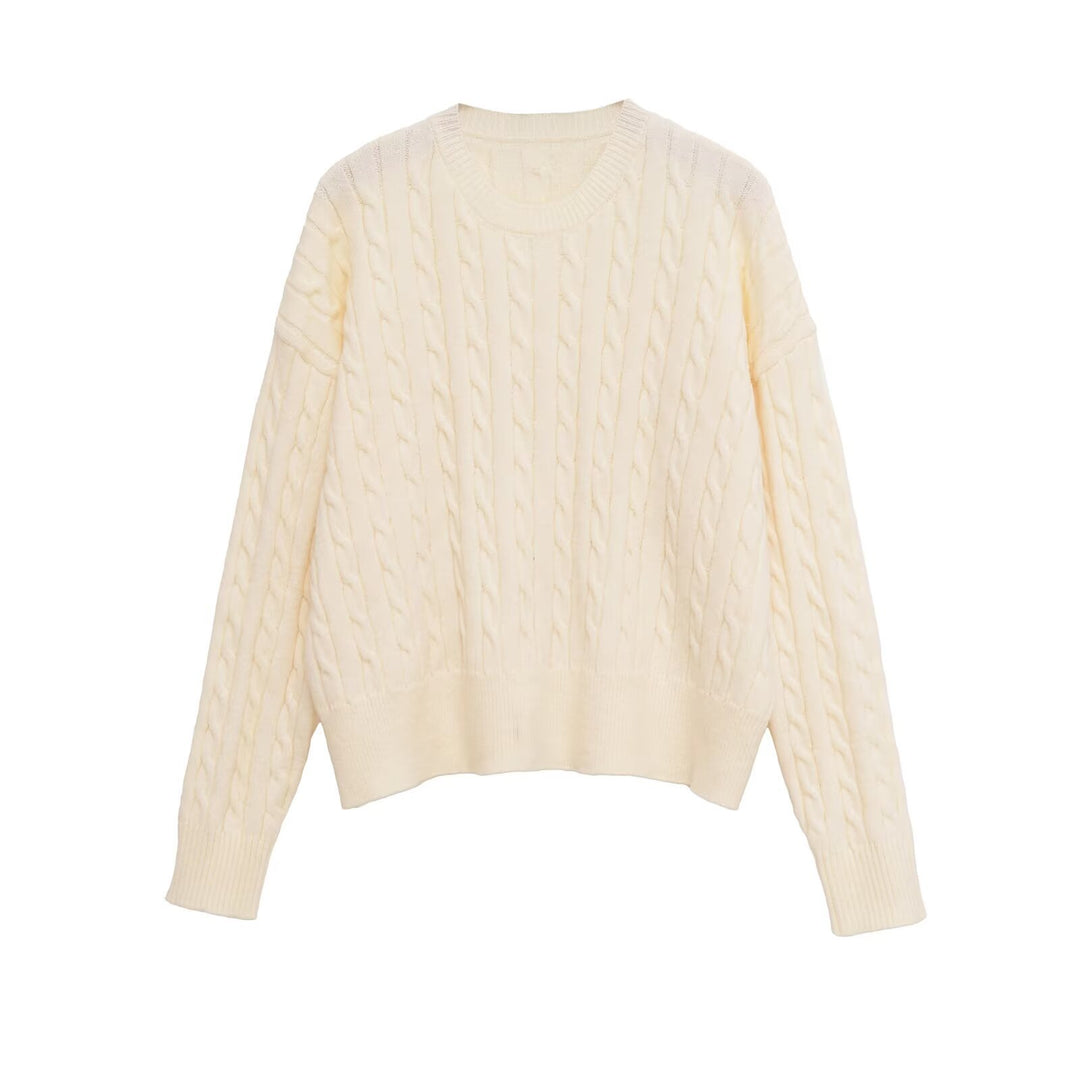 Damen Grobstrickpullover mit Zopfdesign und Rundhalsausschnitt Fudus