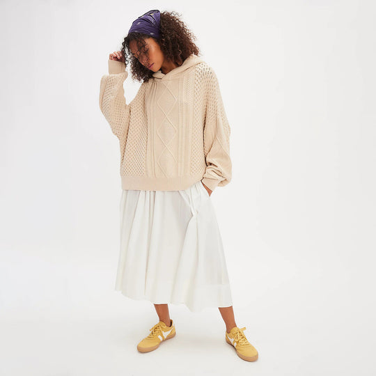 Damen Grobstrick-Hoodie mit stilvollem Zopfmuster Fudus