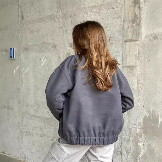 Damen lässige Collegejacke mit Knopfverschluss und Taschen Fudus