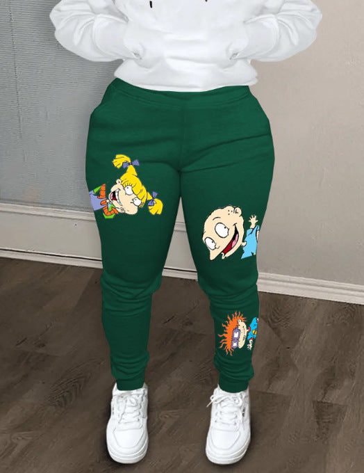 Damen lässige Jogginghose mit buntem Cartoon-Motiv Fudus