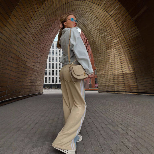 Damen lässige Freizeithose mit hohem Bund und gestreiftem Design Fudus