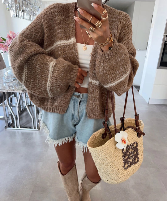 Damen Grobstrickjacke mit lässigem Schnitt und modischem Streifenmuster Fudus