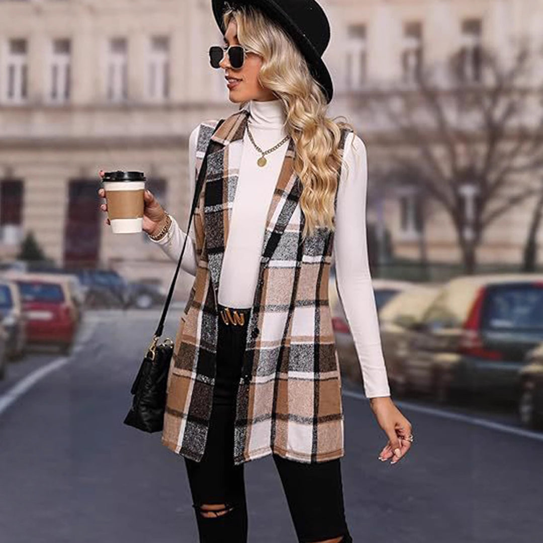 Damen Langjacke im modernen Karo-Design Fudus