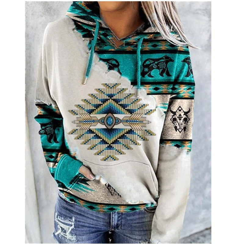 Damen Hoodiekapuzenoberteil im Ethno-Stil Fudus