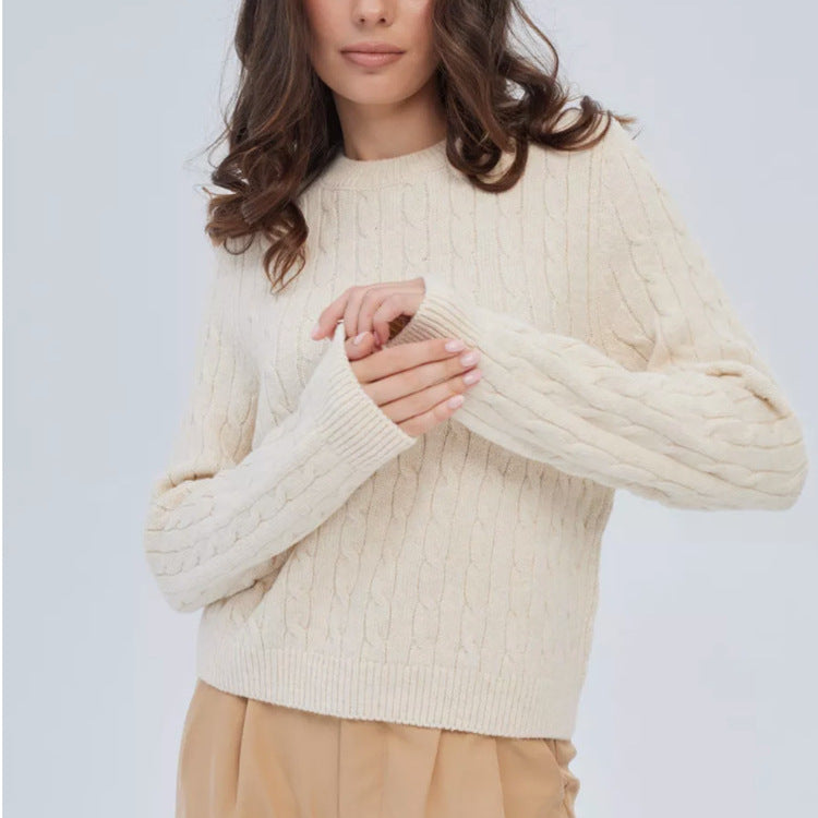 Damen kuscheliger Strickpullover mit Zopfmuster Fudus