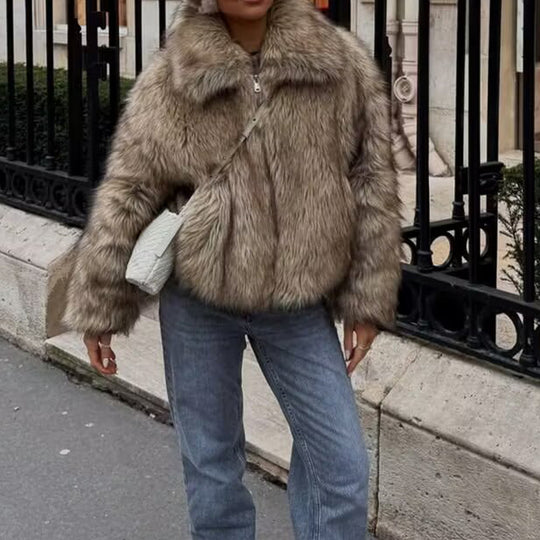 Damen Kunstfelljacke mit weichem Kragen und modischem Schnitt Fudus