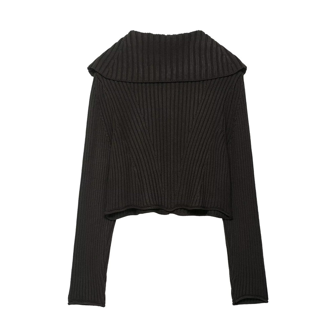 Damen kurzärmliger Strickpullover mit modischem Reverskragen Fudus