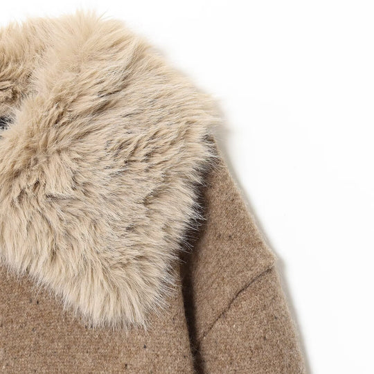 Damen lässige Strickjacke mit elegantem Kunstfellkragen Fudus