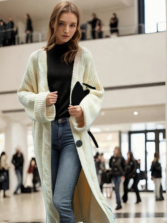 Damen Grobstrickcardigan mit lässigem Fransen-Design Fudus