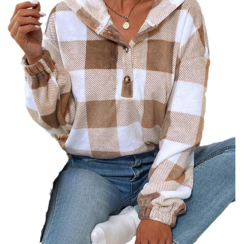 Damen Kuschelige Karierte Pulloverjacke Fudus