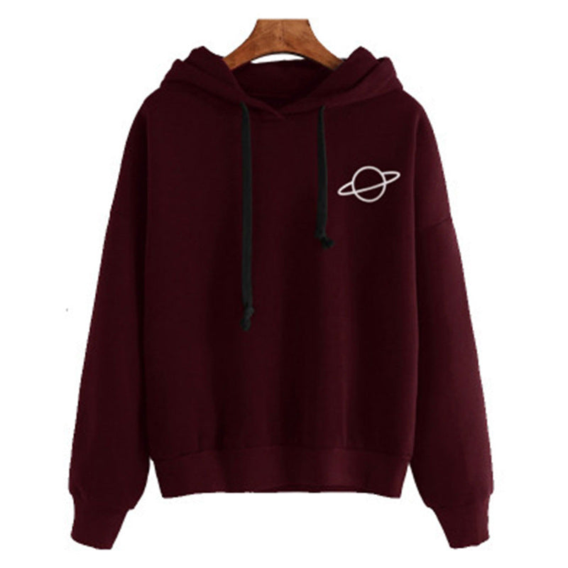 Damen Kapuzenpullover mit kreativem Planeten-Design und bequemen Schnitt Fudus