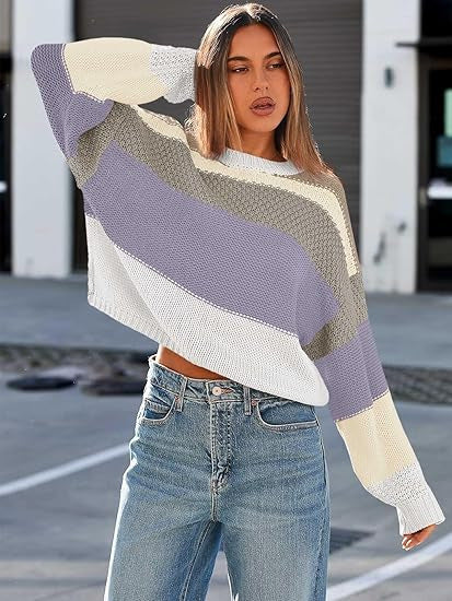 Damen kuscheliger Strickpullover mit modernem Farbblock-Design Fudus