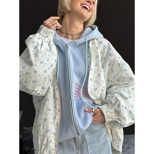 Damen lässige Oversized-Jacke mit floralen Muster Fudus
