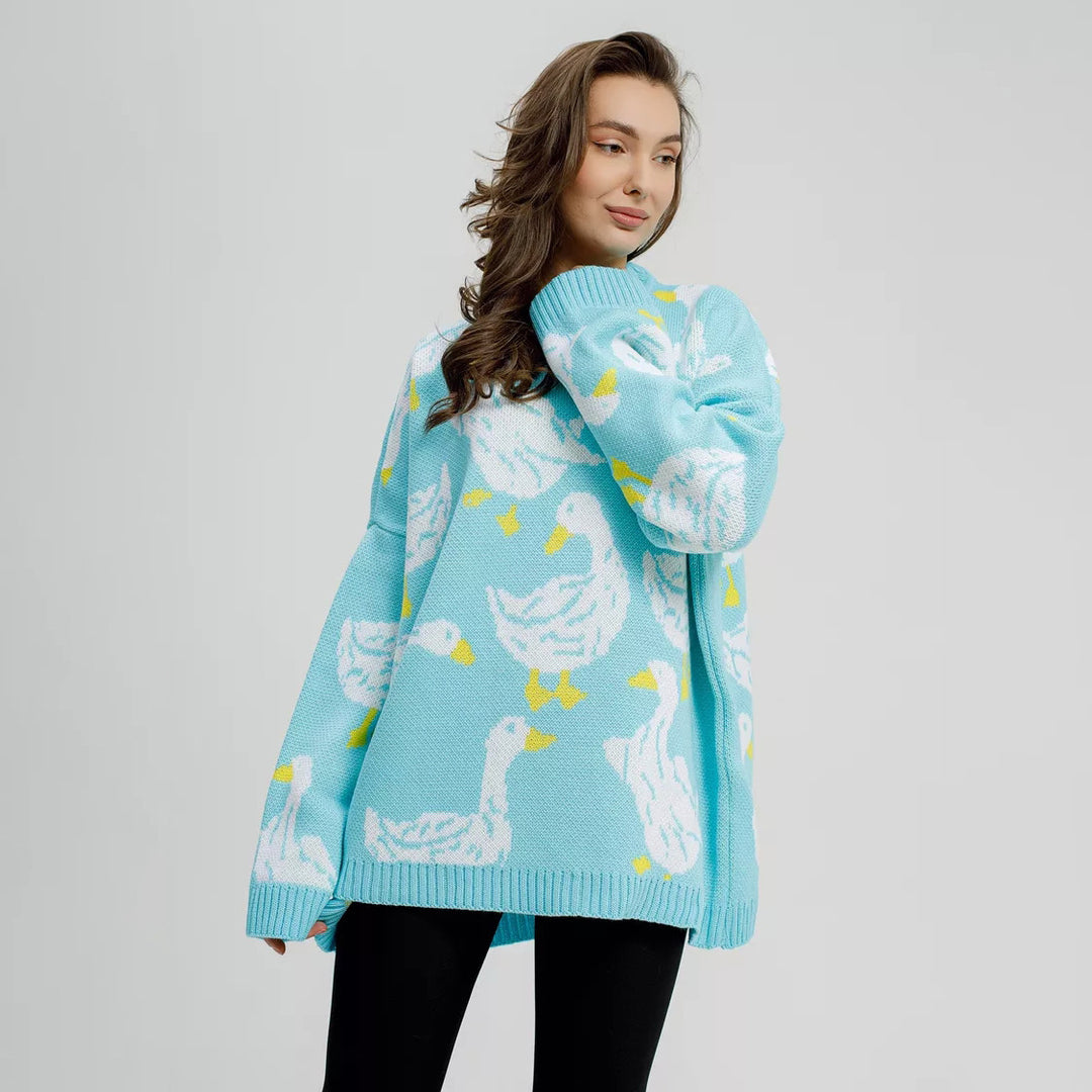 Damen kuscheliger Strickpullover mit Tiermotiv Fudus