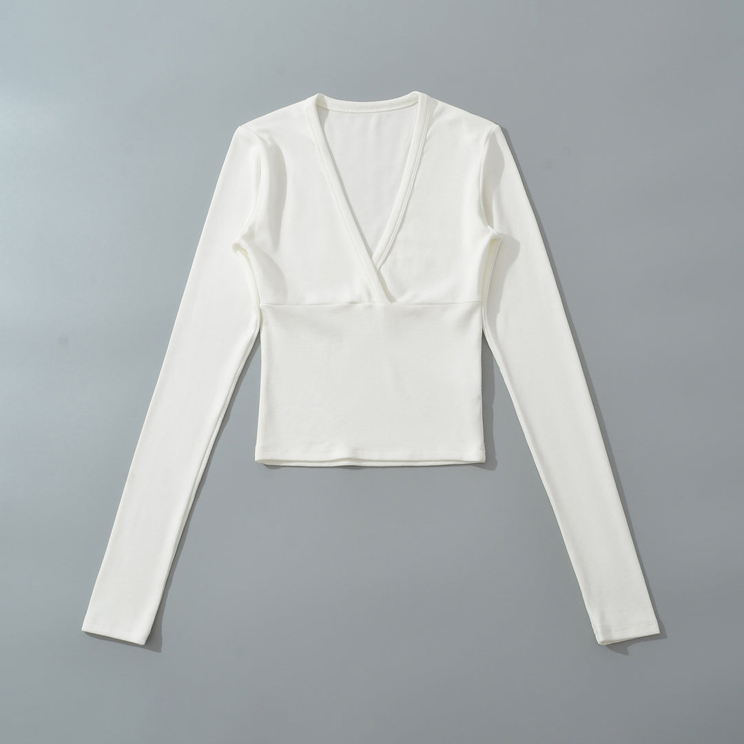 Damen langärmliges Oberteil mit V-Ausschnitt und tailliertem Schnitt Fudus