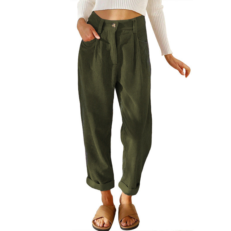 Damen Hochtaillierte Chino-Hose mit Falten Fudus