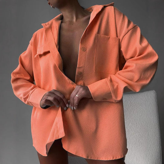 Damen lässige Hemdjacke aus weich strukturiertem Material Fudus