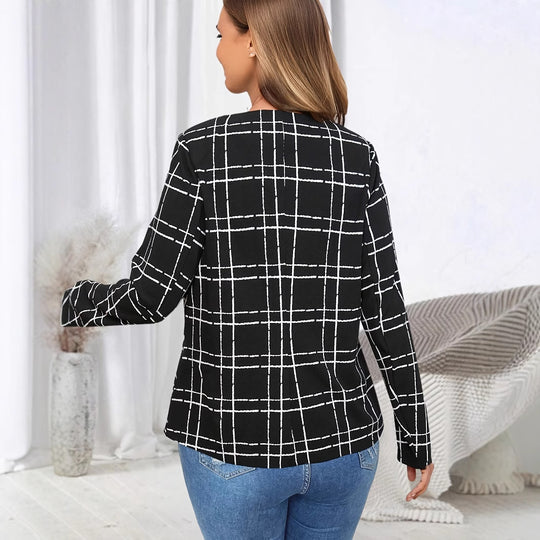 Damen lässige Blazerjacke mit Karo-Muster und Taschen Fudus