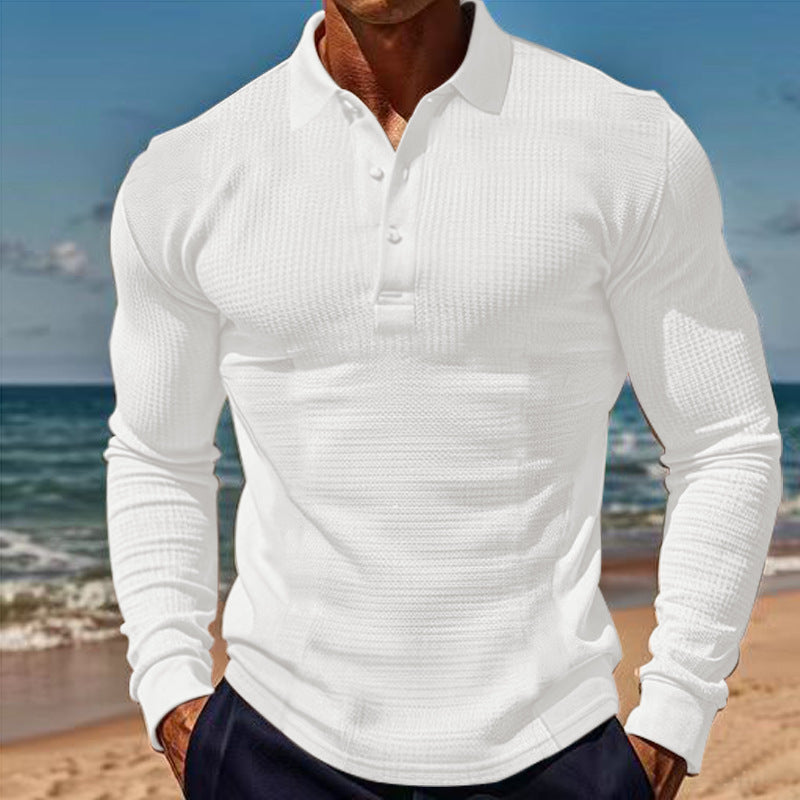 Herren eleganter Langarm-Polo mit Knopfleiste und strukturiertem Design Fudus