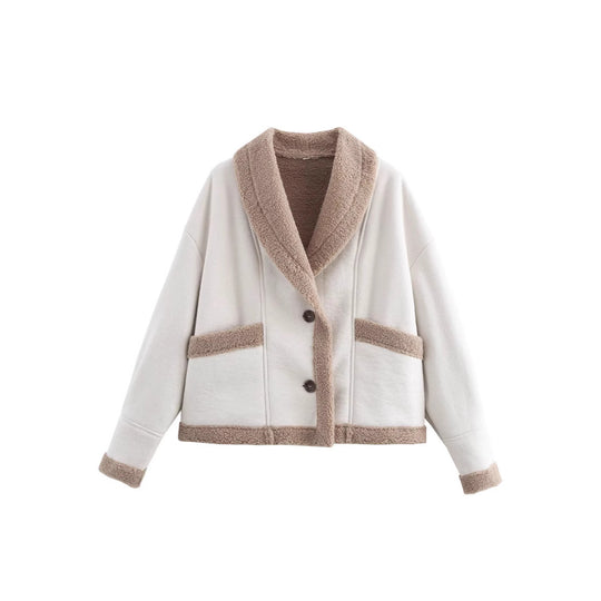 Damen Kuschelige Oversized-Jacke mit schickem Kragen und praktischen Taschen Fudus