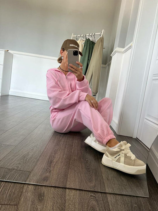 Damen Kapuzensweatanzug mit elastischem Bund und Reißverschluss Fudus