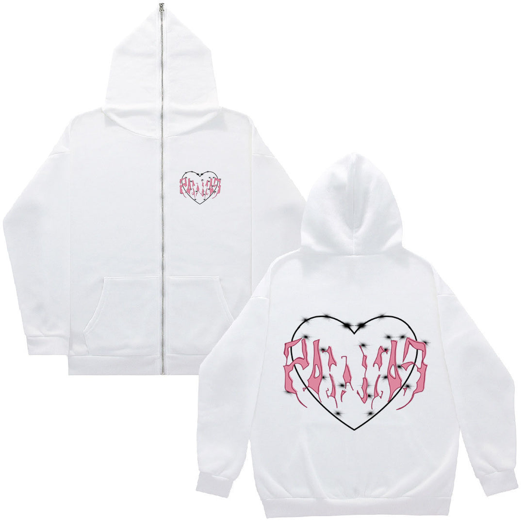 Damen Kapuzenjacke mit einzigartigem Herzdesign und durchgehendem Reißverschluss Fudus