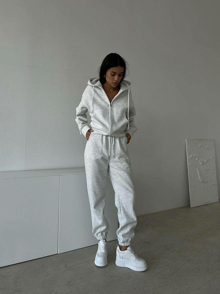 Damen Kapuzensweatanzug mit elastischem Bund und Reißverschluss Fudus