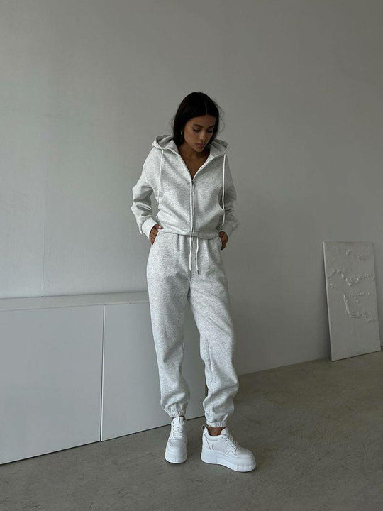 Damen Kapuzensweatanzug mit elastischem Bund und Reißverschluss Fudus