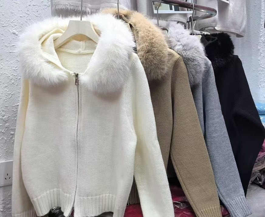 Damen kuscheliger Cardigan mit trendiger Kapuze Fudus