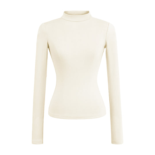 Damen langärmliges Rippoberteil mit hohem Kragen Fudus
