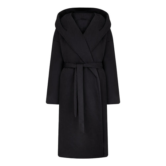 Damen Langmantel mit breitem Kragen und Taillengürtel Fudus