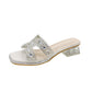 Sandalen Damen Offene Zehen Strass Blockabsatz