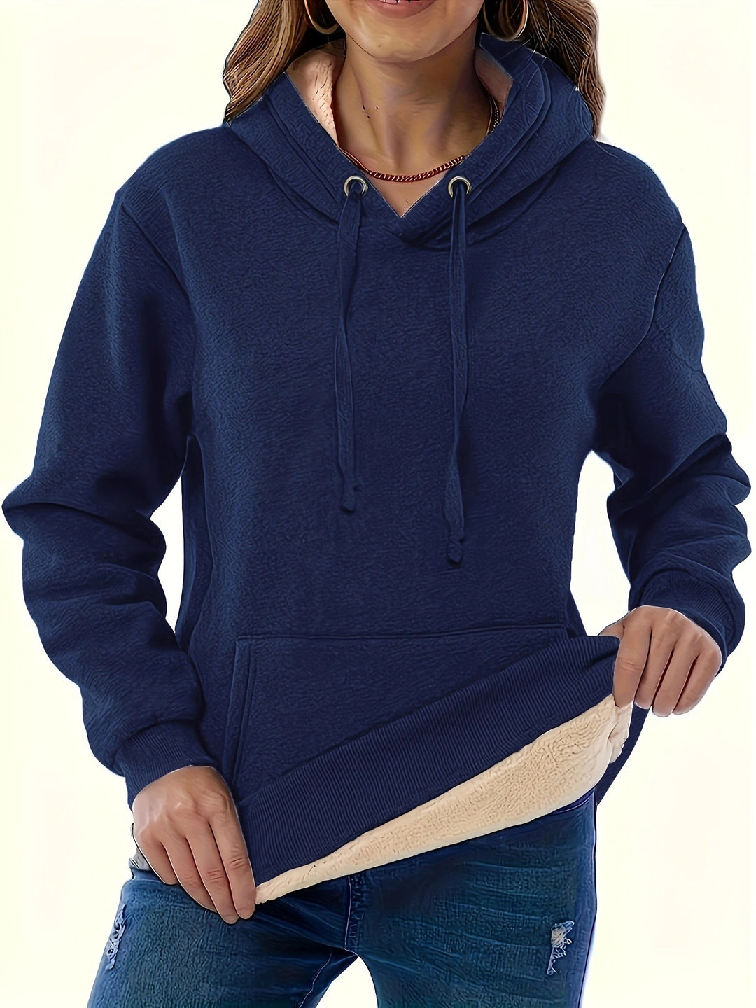 Damen kuscheliger Fleece-Hoodie mit doppellagigem Kragen Fudus