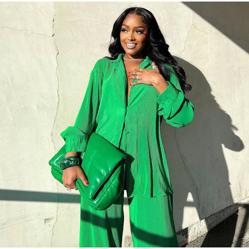 Damen elegantes Satin Pyjama-Set mit modernem Streifenmuster Fudus