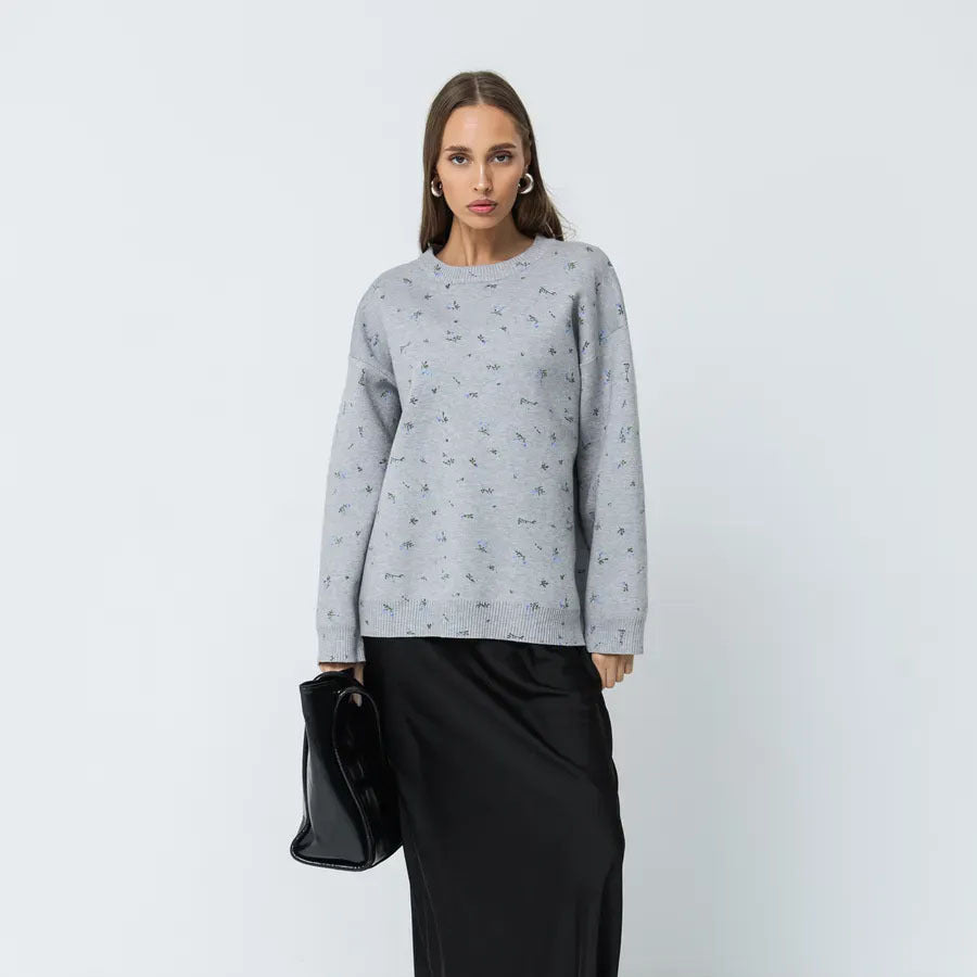 Damen kuscheliger Strickpullover mit floralem Muster Fudus
