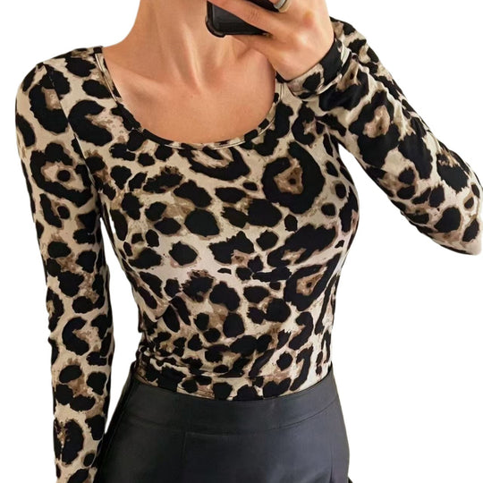 Damen Langarmshirt mit Leo-Muster Fudus