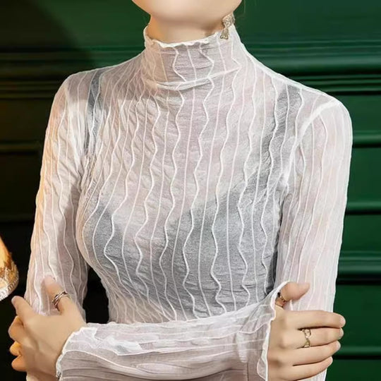 Damen Langarm-Top aus transparentem Material mit wellenförmigem Design Fudus
