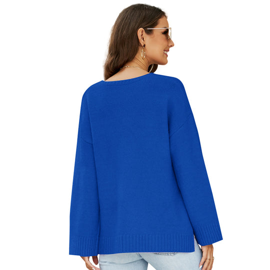 Damen Grobstrickpullover mit tiefem V-Ausschnitt und weitem Schnitt Fudus